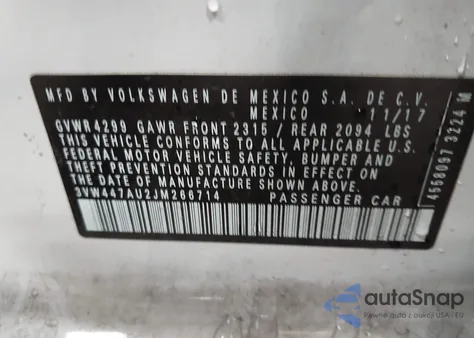 2018 Volkswagen Gti S/Se/Autobahn z USA, uszkodzony, nr VIN 3VW447AU2JM266714